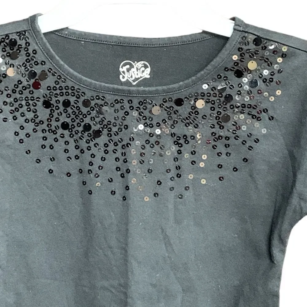 JUSTICE | Black Sequins Girls Long Sleeve Top T Shirt Embellished Size 7